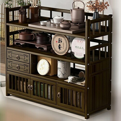 茶器収納棚 茶キャビネット 木材 小さい 小型 2層 3層 木製ラック収納棚 引き出し付き ホルダー茶器収納棚 陶磁器 珍品棚茶器 茶盆 茶台 茶器 中国茶器 香炉 盆栽 台 中国家具 お茶の保管 オ