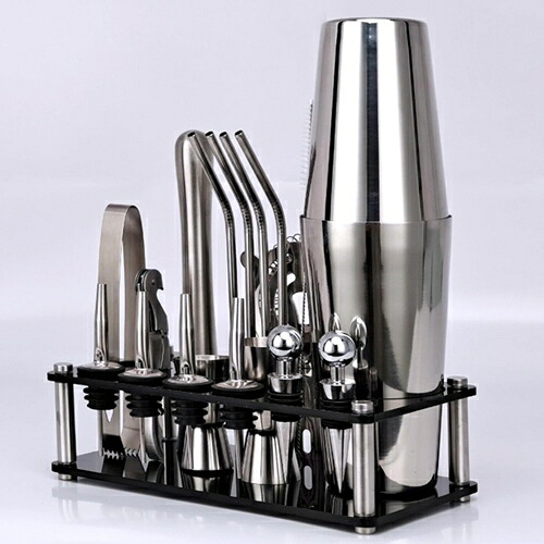 カクテルシェーカー 20点セット 600/750ml 業務用 カクテル シェイカー バーテンダー セット カクテルセットバーテンダー 最高ツール ステンレス製 カクテルセット バーテンダーキット ホー