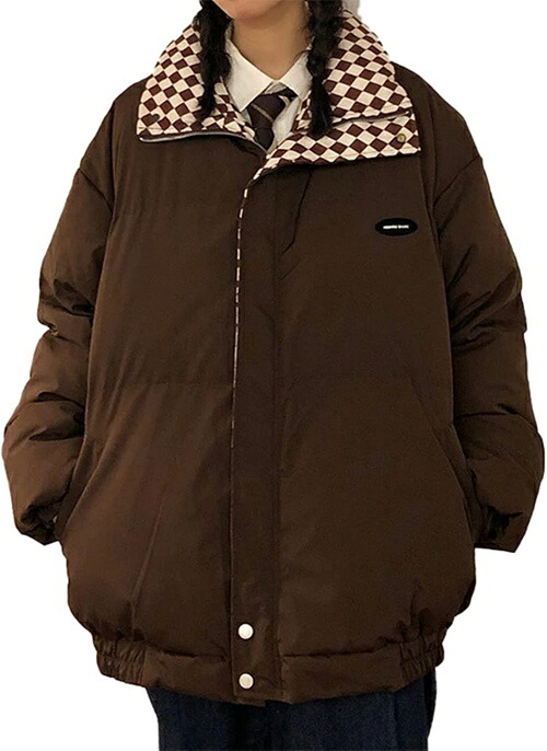 綿服 レディース コート ジャケット ダウンコート 大きいサイズ お尻カバー 着痩せ ポケット付き ゆったり 厚手 ふんわり チェック柄 防寒 暖かい お尻カバー 気質 黒 ハイネック シンプル おし