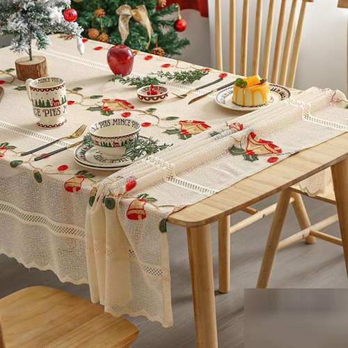 レーステーブルクロス クリスマス テーブルクロス フラワー刺繍 刺繍花柄 ボヘミア風 レース編み センターテーブル 食卓ランナー レストラン食卓飾り 140*100CM 結婚式 レストラン 披露宴 お|IKYUWA店
