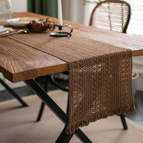 テーブルランナー 手作り 綿 レース 北欧 30*120cm テーブルクロス テーブル ランナー テーブルセンター おしゃれ 長方形 テーブルクロス かぎ針編み タッセル付き ブラウン コットン レー