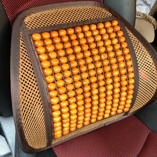 車 クッション 座席 車用クッション 背もたれクッション 木製ビーズ 夏 通気 竹 FreeSize 涼しい オレンジ クール アーチ型デザイン グリッド 通気 蒸れない シートクッション メッシュ