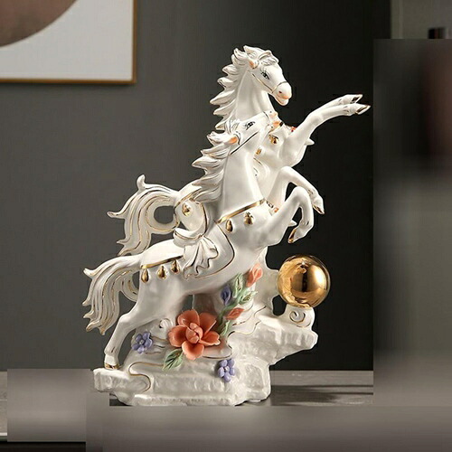 陶器 馬 置物 元寶 風水グッズ 金運上がる置物 インテリア雑貨 オーナメント 金運グッズ 財運 招福 運気アップ 開運グッズ 午 うま 馬像 卓上飾り お祝い リビングルーム 書斎 オフィス C ワ