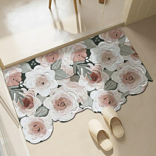 バスマット 花柄 足拭きマット ソフト 速乾 吸水 滑り止め 40*60cm かわいい 浴室足ふきマット 不規則 天然素材 裁断可能 マイクロファイバー diy 防臭 掃除容易 丸洗え 風呂 洗濯場