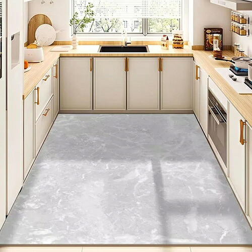 キッチンマット 大理石 60x90cm PVC 拭ける 洗える 撥水 床暖房対応 お手入れ簡単 キッチン スタイル13 マット ビニール 台所マット 透明マット 滑り止め カットできる 保護マット 汚