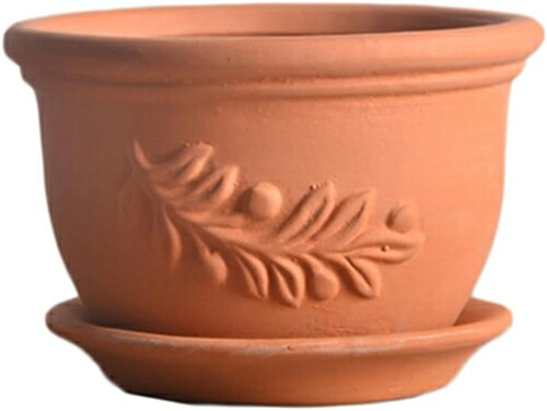 植木鉢 鉢植え 陶器製 ビンテージ シンプル 底穴あり 受皿付き 通気性 インテリア 円形 紅陶 粗陶 室内 卓上 事務室 レリーフ 卓上装飾品 ガーデン 置物 おしゃれ ガーデン用の植木鉢 デスクト