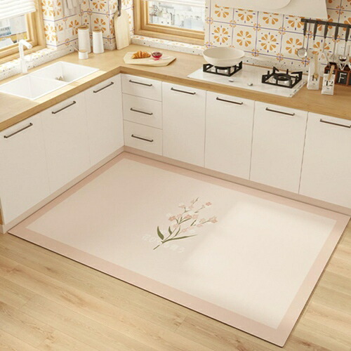 キッチンマット厚さ5mm拭ける撥水80*200北欧風低反発キッチンフロアマットキッチン用マット台所マット防水マットピンク可愛い洗濯不要滑り止め付きおしゃれロングインテリアマットPVCマット汚れ防止お手