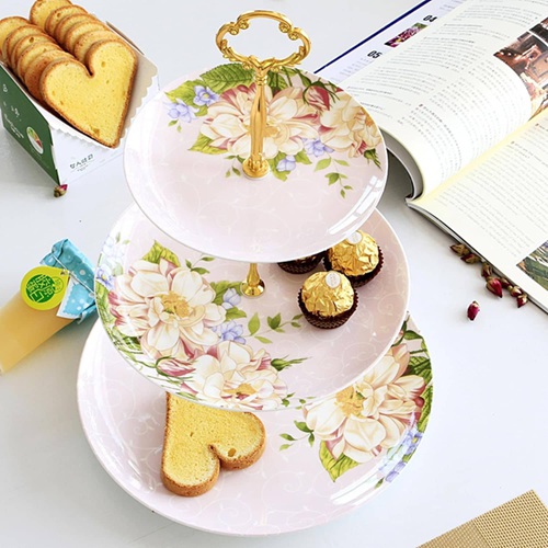ケーキディスプレイスタンド カップケーキスタンド 3層 フルーツプレート デザート展示台 テーブルデコレーション お菓子皿 花柄 セラミック製 おしゃれ 収納ホルダー 結婚式 パーティー