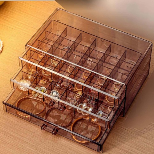 ジュエリーボックス アクセサリーケース 透明 たっぷり収納 宝石箱 プラスチック ネックレス イヤリング 大容量 頑丈 エレガント 女性 引き出し付き 防塵 インテリア ディスプレイ用