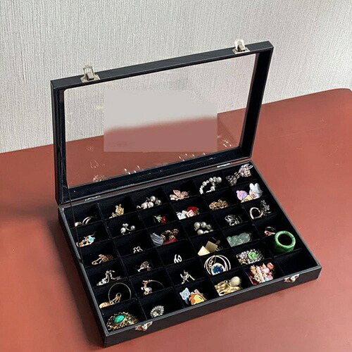 ジュエリーボックス アクセサリーケース たっぷり収納 宝石箱 ブラック 蓋付き ネックレス ブレスレット 大容量 頑丈 エレガント 女の子 引き出し式 防塵 インテリア ディスプレイ用