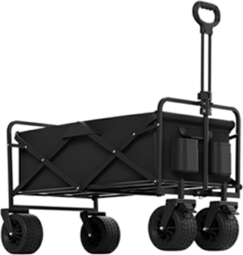 キャリーカート キャリーワゴン ブラック 大型タイヤ テーブル付き 折りたたみ 4輪 頑丈 大容量 キャンプカート 軽量 コンパクト 大型 収納 買い物 BBQ 多機能 アウトドアワゴン用 レジャー