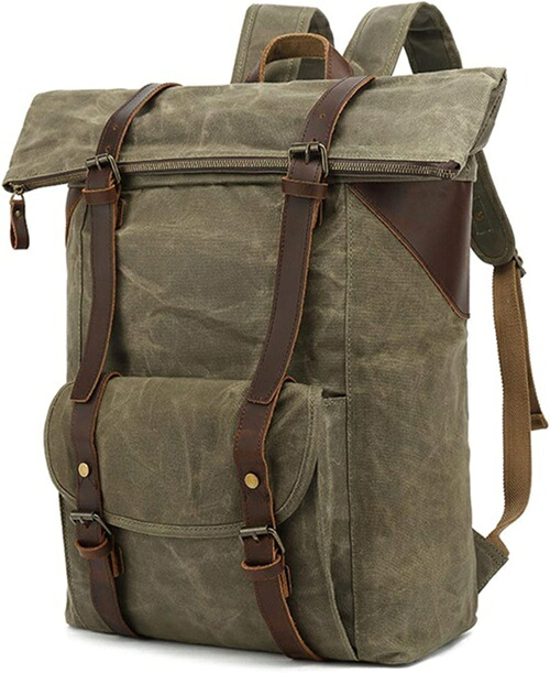 リュックサック キャンバス 防水 オイルワックス 43*36*13cm 大容量 多機能 バックパック デイパック 登山リュック・ザック ビジネス スポーツ アウトドア 旅行 出張 レトロ カジュアル｜IKYUWA店