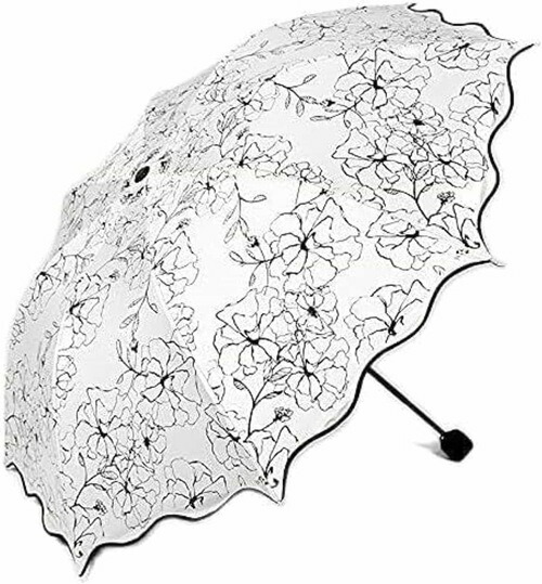 長傘 日傘 おしゃれ 雨傘 折りたたみ傘アンチ - u v.ブラックコーティングハイビスカスの花傘プリンセスガールファッションウェーブエッジサンシェード傘 トラベル傘 雨傘