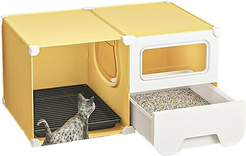 猫トイレ 大きめ 引き出し式 猫砂飛び散り防止 密閉式 フルカバー スコップ 簡易 猫用トイレ本体 猫用品 ニオイの広がり防止 快適ワイド 2WAY出入り方法 出入り自由 掃除しやすい耐久性 おしゃれ