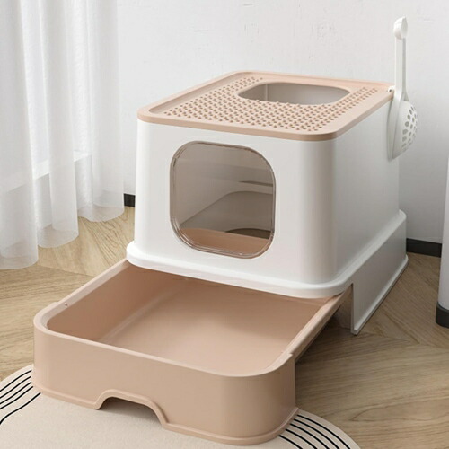 猫用トイレ本体 大きめ フルカバー 猫トイレ 2way出入り方法 上から ふた付き 大きいサイズ ゆったり おしゃれ 猫砂が飛び散り防止 臭い防止 折りたたみ スコップ付き 猫 トイレ 猫用トイレ