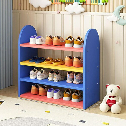 シューズラック 幼稚園 キッズ用 可愛い 下駄箱 靴棚 子供靴収納 ラックオーガナイザー 安定性 玄関収納 多機能 省スペース カートゥーン 組立簡単 室内収納 本棚 ブルー 4段 51x20x54c 7,763円
