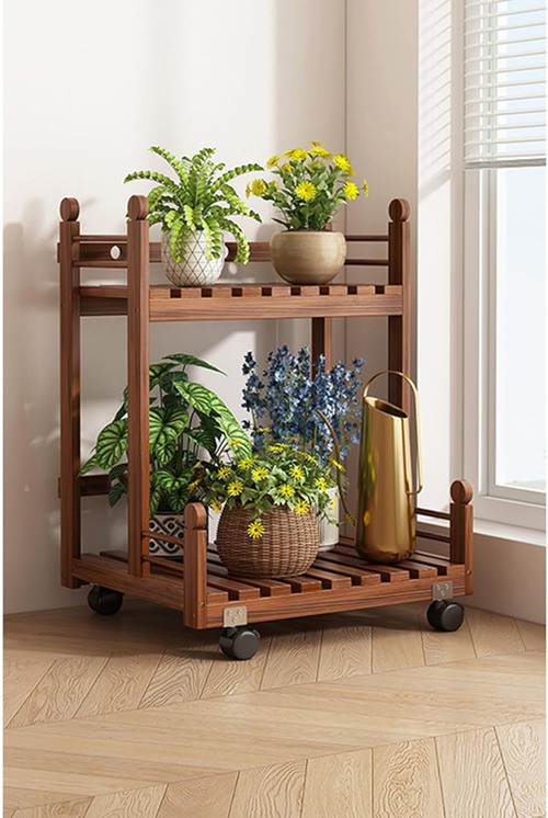 木製草木照明ランプ 屋内 室外 02 2段 御花照明ランプ 隅っこ ステッププランター 50*63*4LZ シェルフラック 鉢保持者 草木見せびらかす用 オープンシェルフラック 北欧風 納める 書物棚フリ