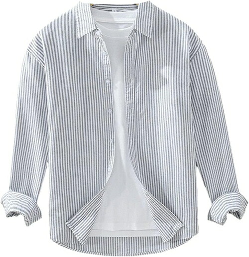 長袖シャツ メンズ 縞柄シャツ ボタンダウン ワイシャツ 開襟シャツ ストライプ M~3XL 折り襟 春 体型カバー カジュアル 肌触り良い 上着 アウター かっこいい 通勤 ボタンダウン ワイシャツ