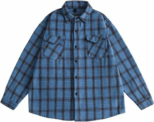 開襟 チェックシャツ メンズシャツ メンズ 長袖シャツ 折り襟 2胸ポケット 春秋 おしゃれ シンプル 日常着用 ファッション ビックシルエット 若者 青年 普段着 お出かけ ストリート