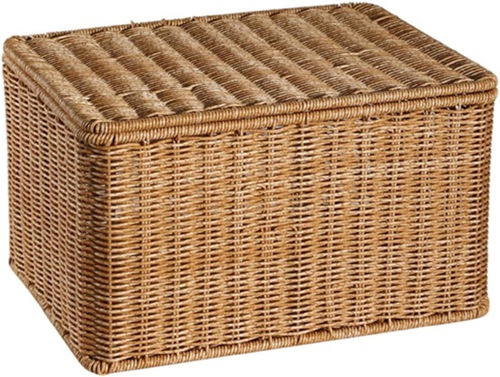 収納ボックス 籐製バスケット 蓋付き 田園風 カーキ色 36*27*21cm ハンドル付き 収納かご おしゃれ 藤編み フルーツバスケット 長方形 収納かご 整理箱 ナチュラル 小物入れ キッチン収納