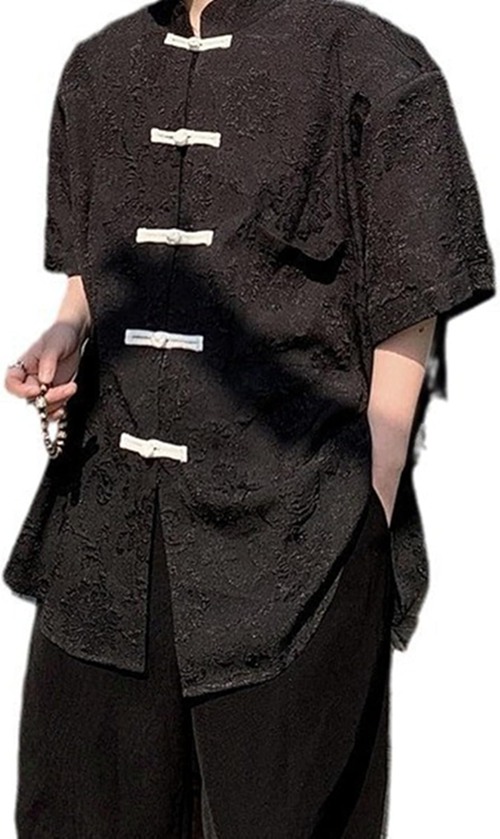 中華風シャツ メンズ 半袖シャツ ジャカード織 花柄 チャイナボタン オシャレ 無地 ベーシック 夏服 春 秋服 速乾 汗染み防止 耐久 薄い コンフォート オーバーサイズ バイキング カジュアル