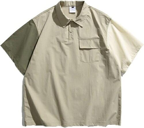 半袖 ポロシャツ アウトドア ヘンリーネック tシャツ カジュアル メンズ ルーズ トップス 通気速乾 パッチワーク バイカラー スポーツ 作業服 かっこいい 夏服