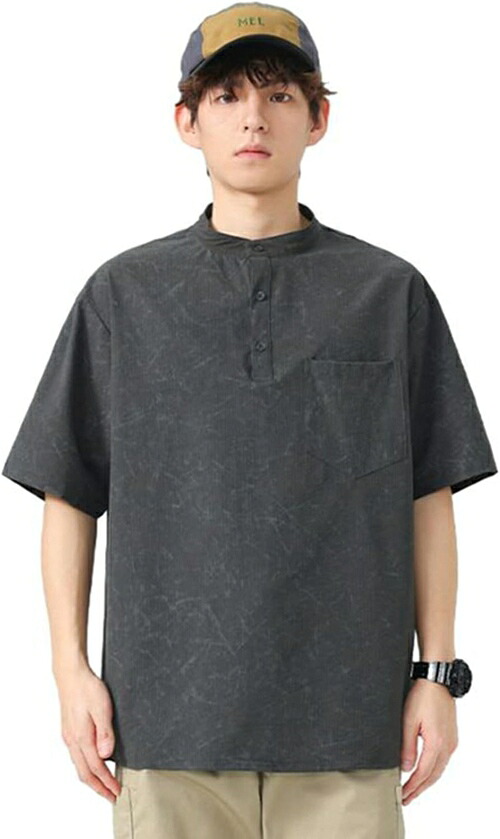 ヘンリーネック 半袖シャツ メンズ tシャツ カラー シンプル 無地 プルオーバー カジュアル 男性用 ゆったり トップス 通気速乾 オシャレ 日常 通勤 通学 夏服