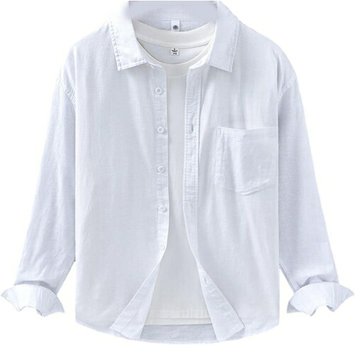 リネンシャツ メンズ 長袖 カジュアルシャツ シャツジャケット 折り襟 春夏秋服 綿 スタイリッシュ 通気性 吸汗速乾 耐久 薄い コンフォート ゆったり シンプル トレーニング お出かけ 通勤通学