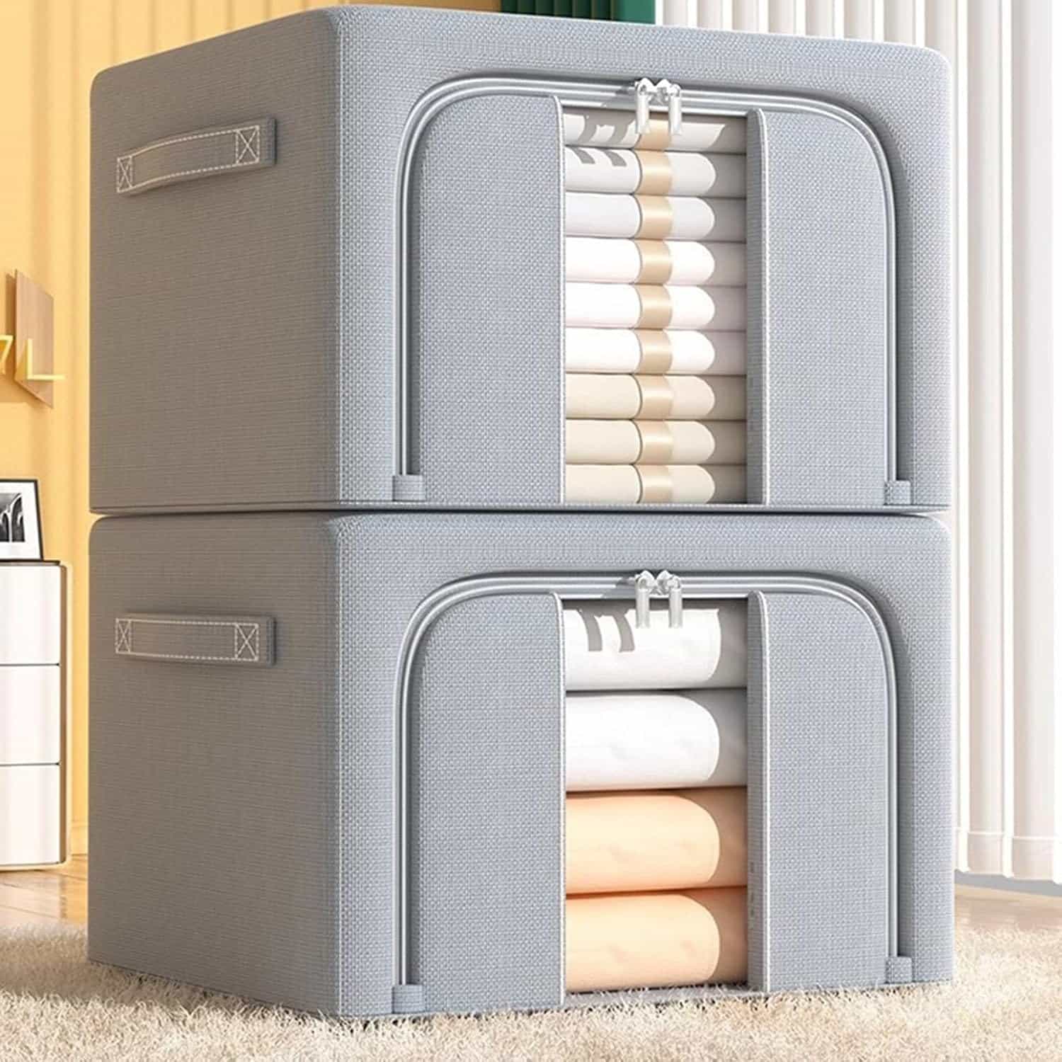 収納ボックス クローゼット タイプ1 収納 折りたたみ 収納ケース L*2 収納BOX 頑丈 積み重ね 戸棚 衣替え 衣類収納 布 ボックス フタ付き 押し入れ 布団 衣装ケース布製収納ボックス 衣類