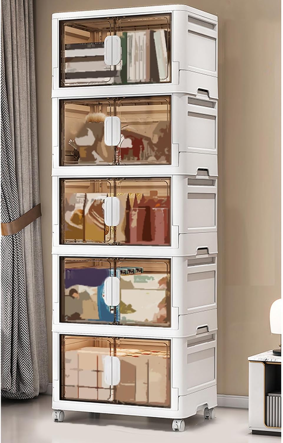 折りたたみ 5段 タイプ2 収納キャビネット 収納コンテナ 工具不要折り畳み 45*29*123 5段 ラック 家具 洋服入れ 収納棚 プラスチック 一人暮らし 組立簡単 透明 おしゃれ 小物/衣類/