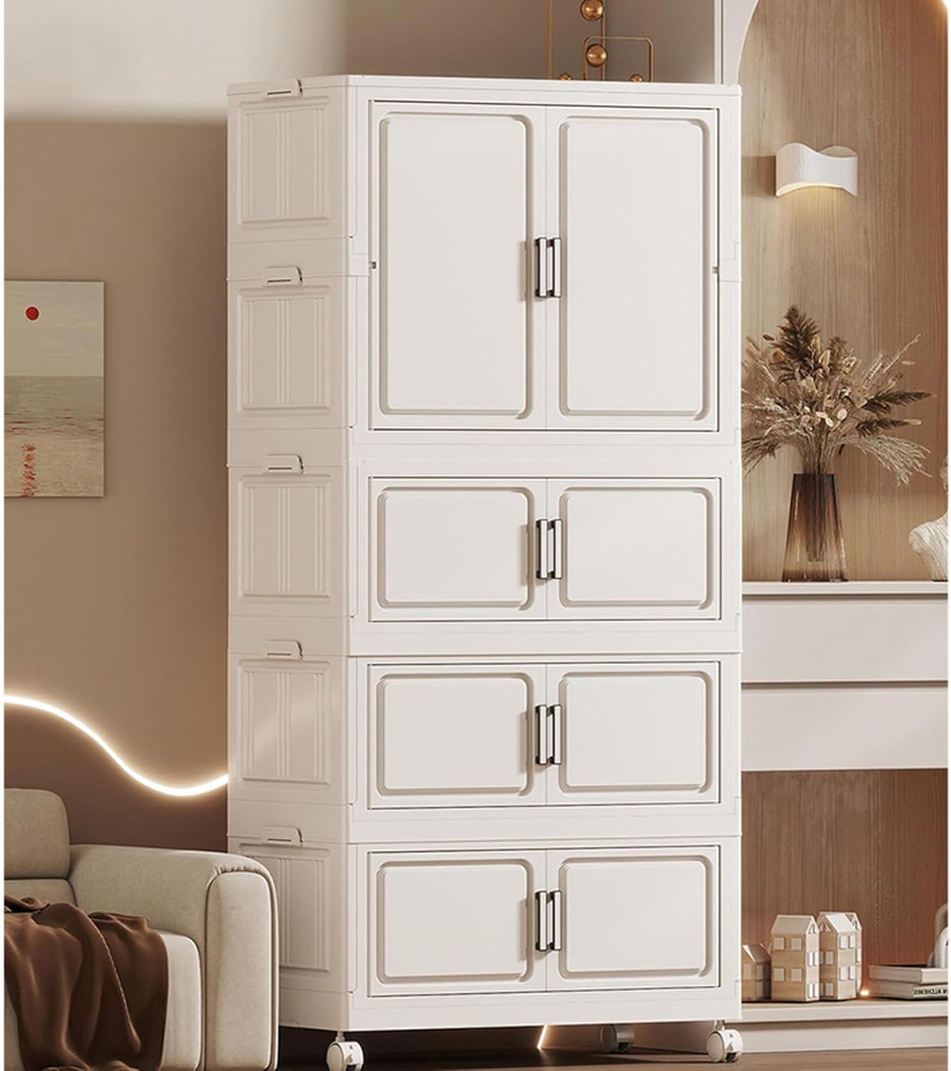 ワードローブ クローゼット 90*38*175.5 一体折りたたみ式 収納 扉付き 洋服ダンス ハンガーラック 大容量 衣類 雑物 防塵 省スペース 高耐荷重 折りたたみ式 ホイール付き積み重ね可能