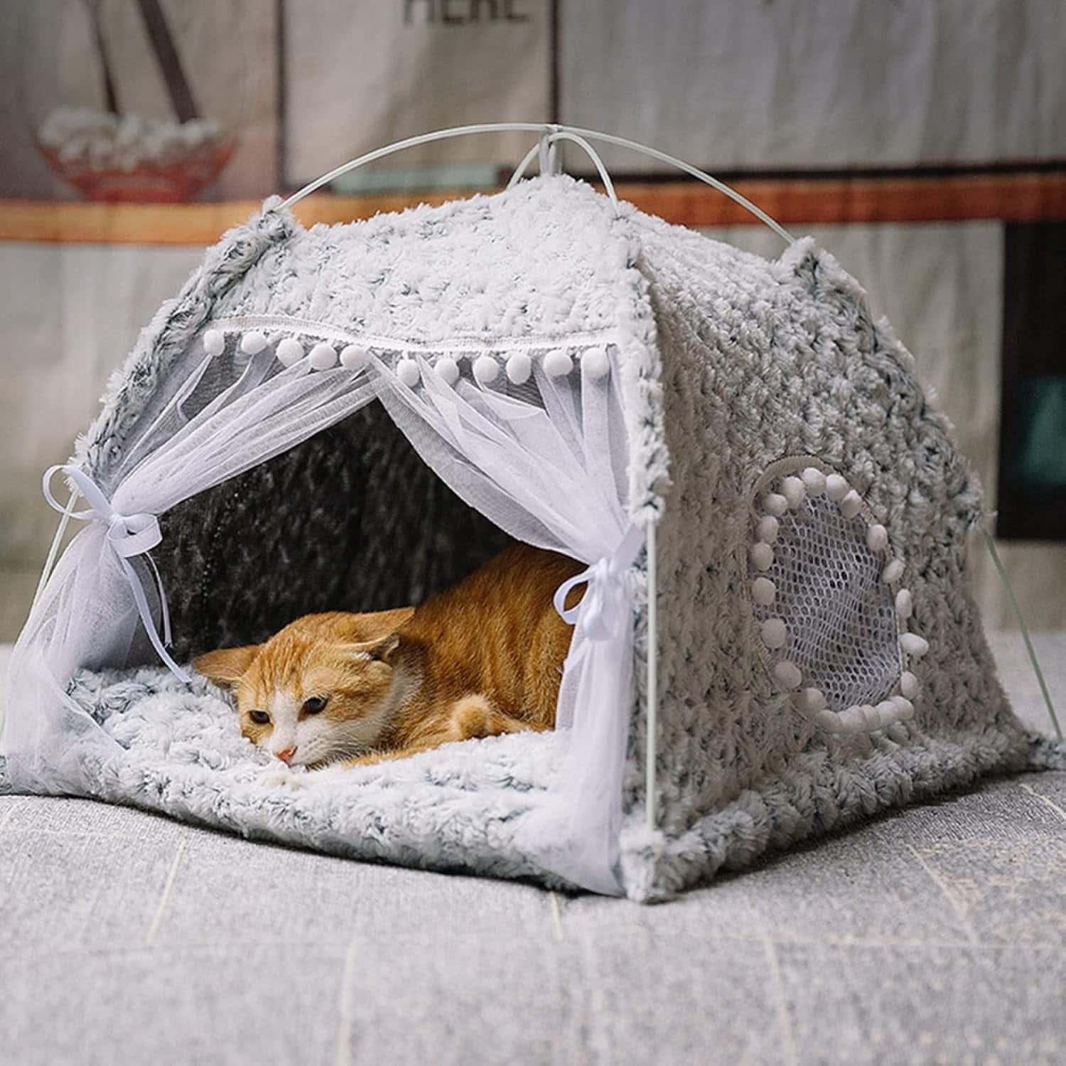 ペットハウス ペット テントベッド ドーム型 猫犬ベッド 猫クッション ソファ 折りたたみ式 蚊に刺されを防ぐ 可愛い 清新な 柔らかい ぐっすり眠れる ペット ハウス ペットベッド 犬小屋 設計 猫