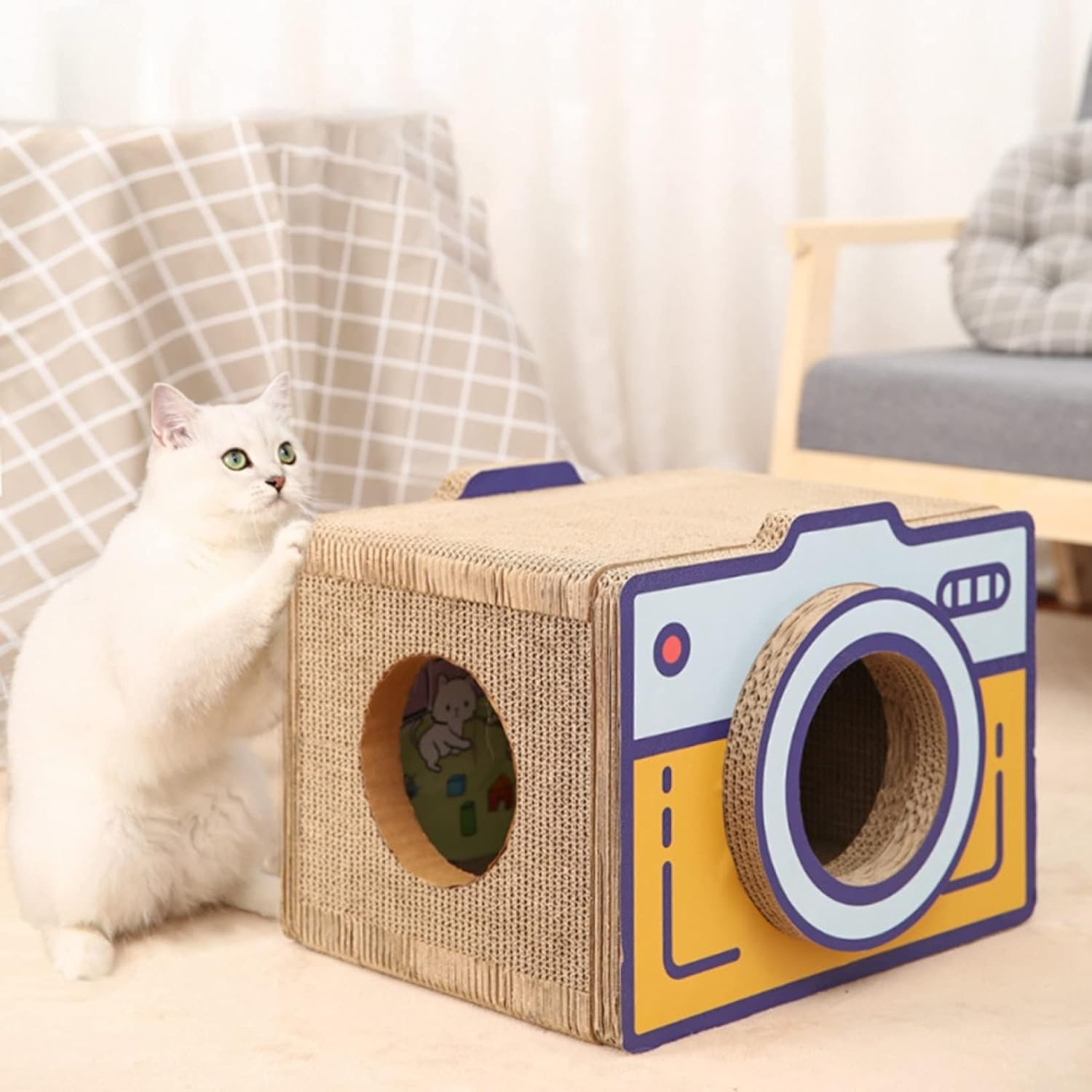猫爪 段ボール カメラ型 猫のスクラッチパッド 爪磨き 爪とぎ 強化猫爪研ぎ 多機能 カートン ネイル シャープニング 猫の巣 運動不足改善 家具破壊防止 大型猫ハウス 猫爪とぎ 猫ベットつめとぎ 段