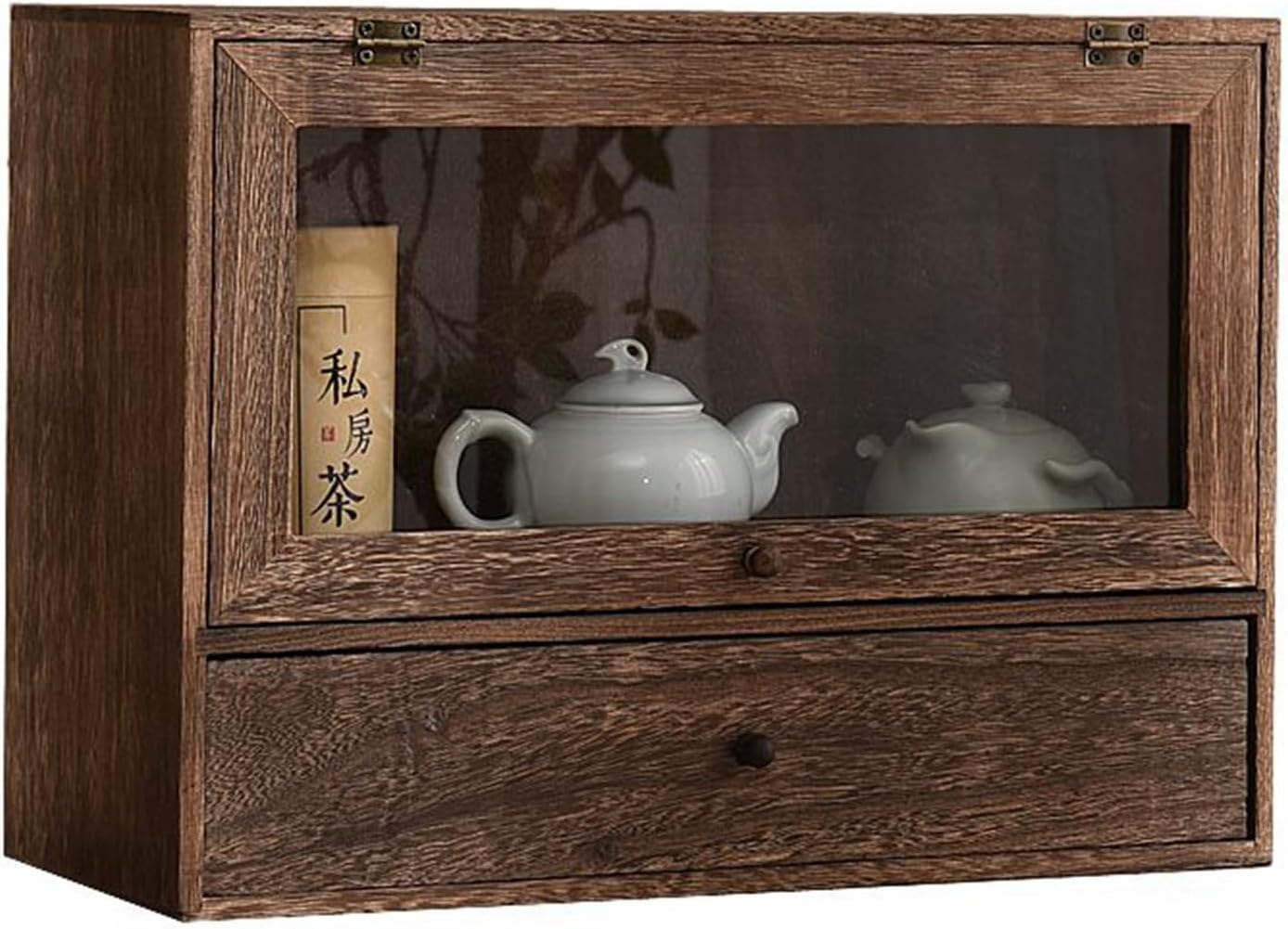 木製ボックス 収納ボックス 収納箱 収納ケース 透明ドア クリアドア 茶器収納棚 ディスプレイラック スパイスラック 茶道アクセサリー 飾り棚 収納 風香炉台 お茶 茶道具 茶道 大容量 多用途 耐久|IKYUWA店