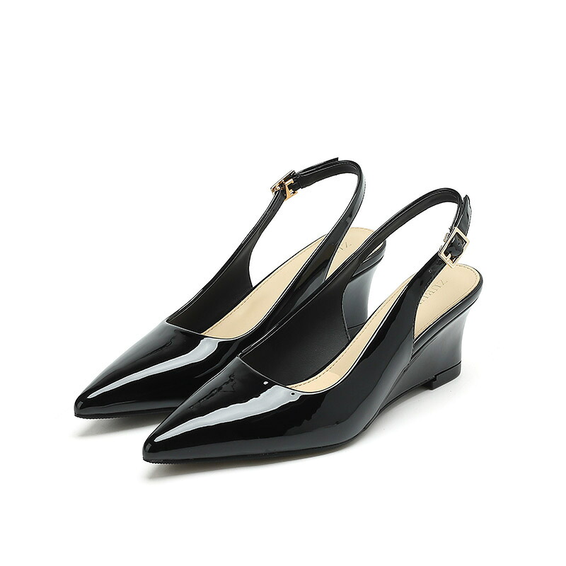 パンプス レディース ポインテッドトゥ ウェッジソール バックストラップ ハイヒール 5cm エナメル 走れる 痛くない 歩きやすい 疲れない 脱げない 美脚 通勤 通学 結婚式 パーティー フォーマ