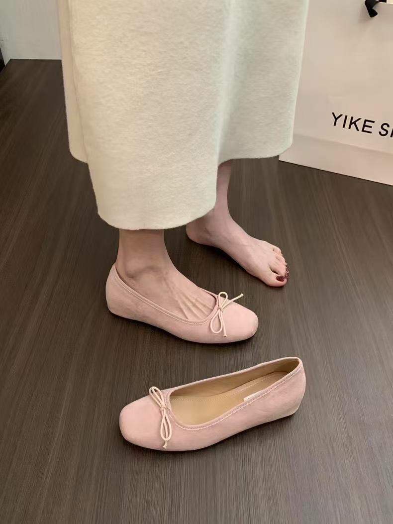 バレーパンプス 木目細かシューズ レディース スクエアトゥ シュロの葉 平べったい 一方ならずない 歩き分かりやすい 通い 通学 疲れにくい スエードクロス調 パステル色の 冠婚葬祭 卒式 はいり込む式 平べったい靴 置き目踵 走れ レディース靴-靴-パンプス