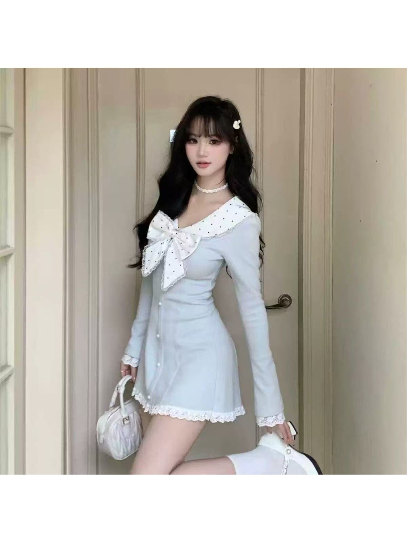 衣装 レディース 長袖 ミニ シュロの葉 ビッグシュロの葉 点点 水玉 襟 スピード競技 フラウンス パール名取り草 A伝達ルート ご機嫌酉の方角 着痩せ 細押し出し 脚長成り行き 体型覆いかぶせる 成年者好いたらしい 女子らしい ガーリー 量産型 仕掛地雷系 フレンチガーリー 韓国風 好いたらしいめ 好いたらしい 会う約束 成人女性会