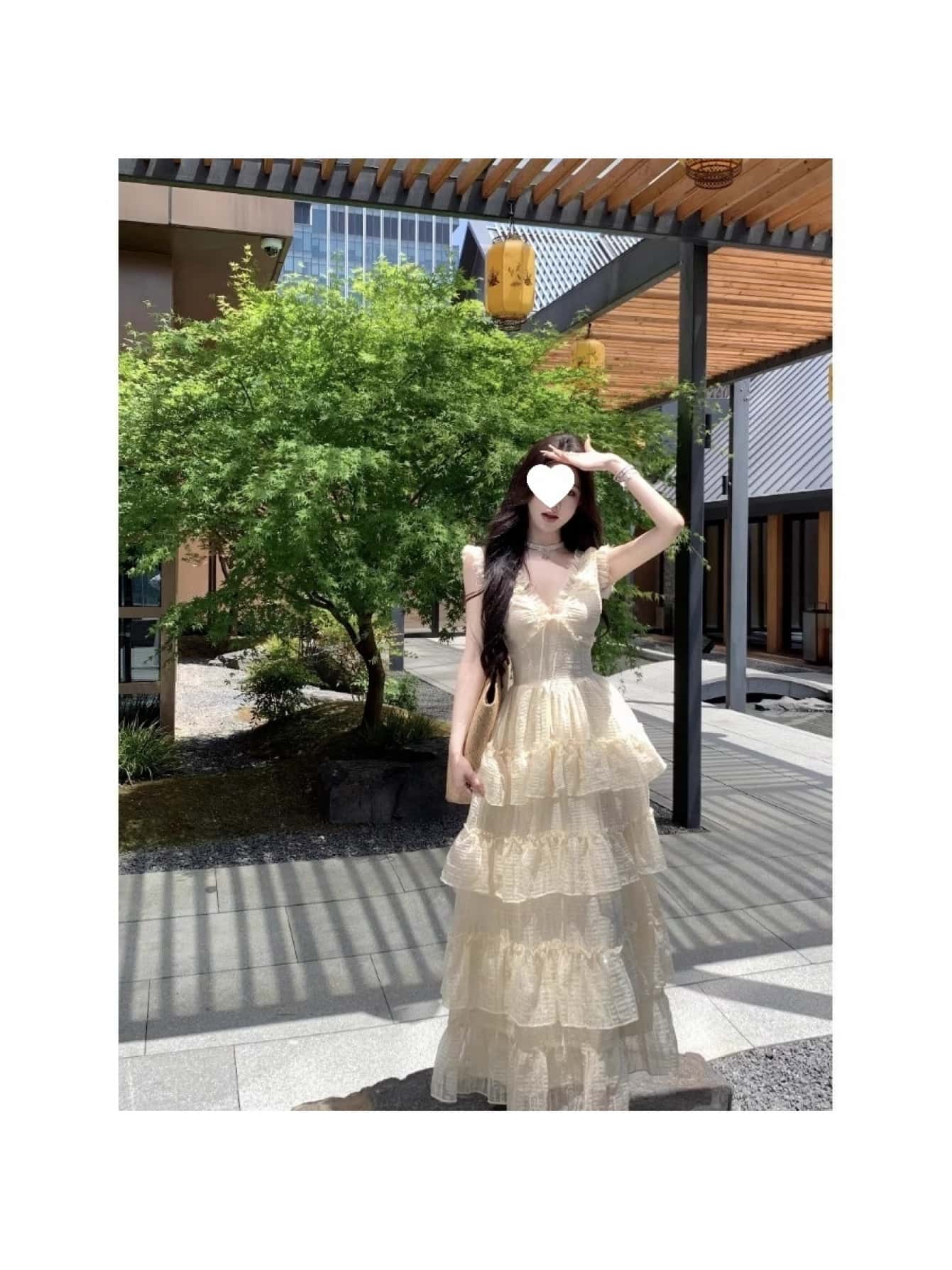 ワンピース ロング ティアードワンピース レディース 春 夏 ノースリーブ Vネック フリル マキシワンピース Aライン ウエストマーク 着痩せ 体型カバー 大人可愛い きれいめ フェミニン エレガント お呼ばれ デート リゾート 二次会 20代 ベージュ アイボリー チュール|IKYUWA店