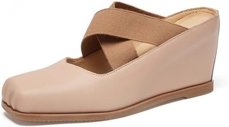 スクエアトゥ パンプス かかとなし ミュール 厚底 レディース 靴 ウェッジソール ハイヒール 通勤 仕事用 卒業式 入学式 大人 クロスストラップ パンプス アウトドア 外でスリッパ サボサンダル|IKYUWA店