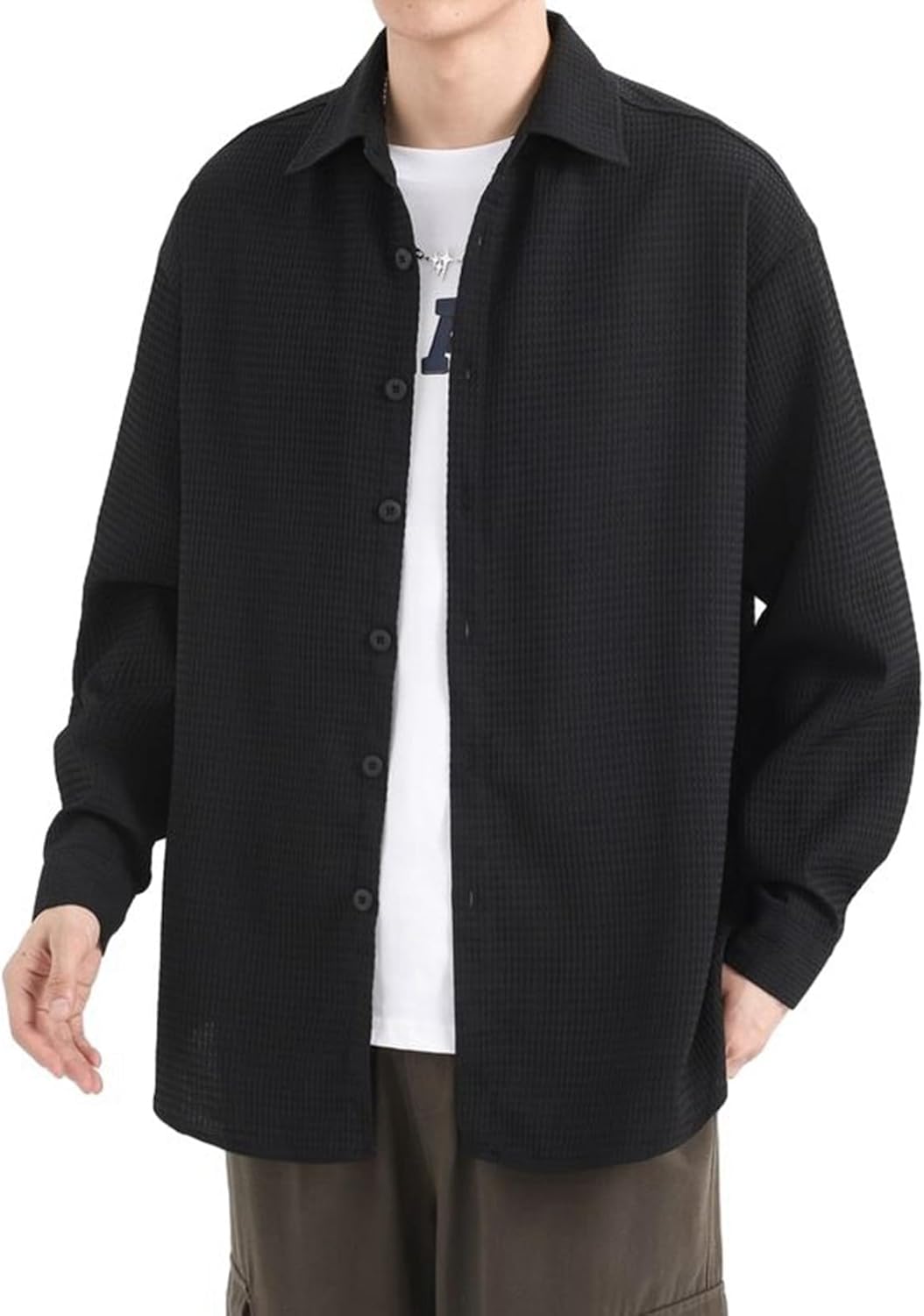 長袖シャツ メンズ カジュアル 無地 開襟シャツ ブラウス M-4XL 春夏秋 ボタンダウン アメカジ ヴィンテージ 通気性 耐摩耗 透湿 通気性 オーバーサイズ ストリート系 ハンサム 男女兼用 日｜IKYUWA店