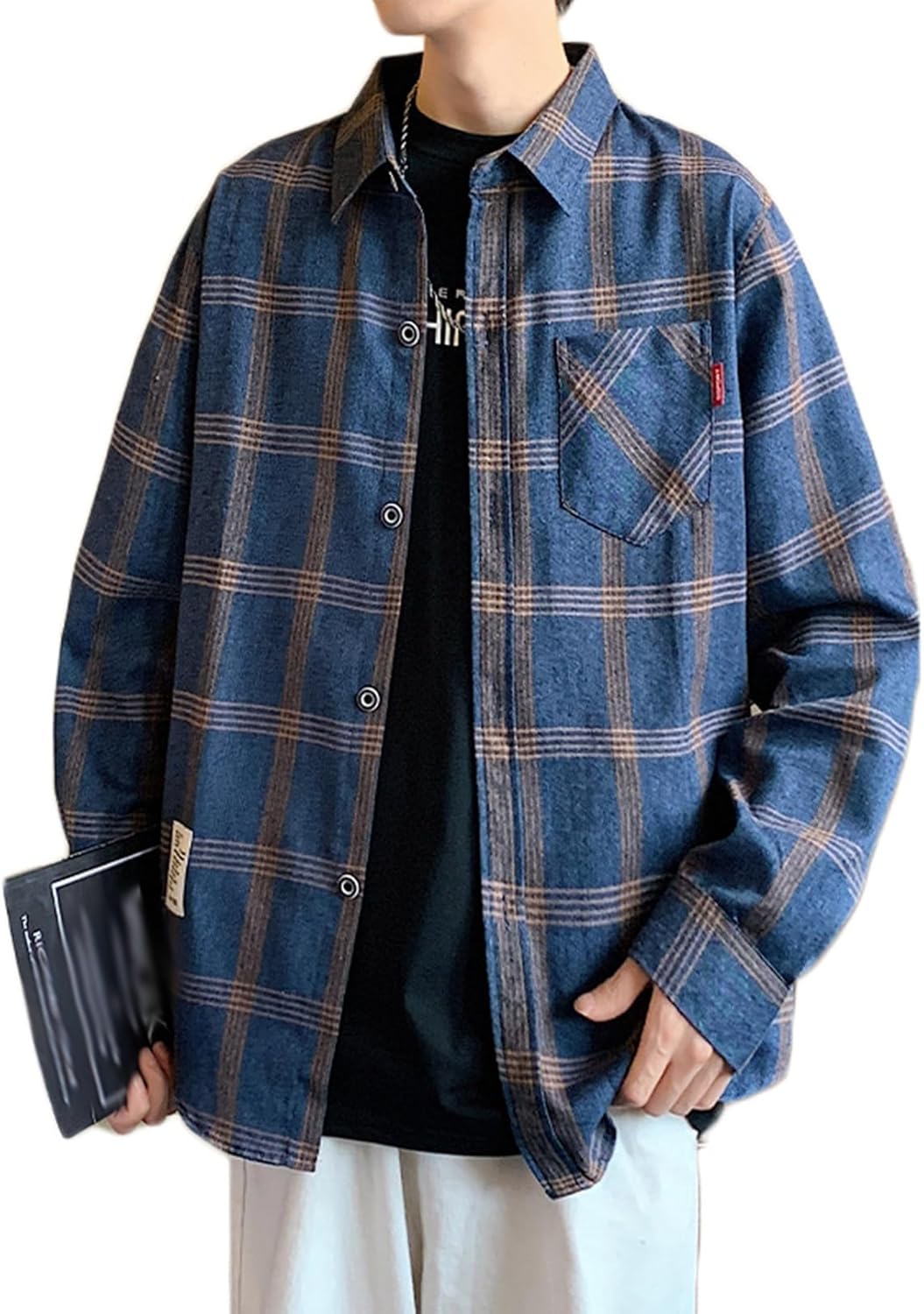 長袖シャツ チェック柄 シャツジャケット メンズ 開襟シャツ M-4XL ブラウス カジュアル オープンカラー ヴィンテージ アメカジ 男女兼用 ユニセックス ゆる 復古 お洒落 通気性 耐摩耗 春夏｜IKYUWA店