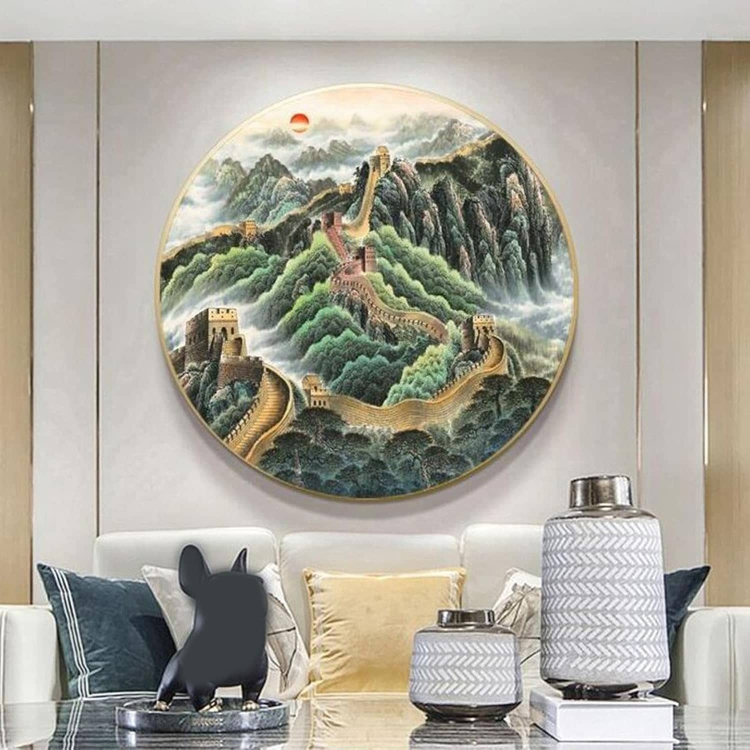 円形 和風 カラー5 アートパネル インテリア 絵画 壁掛け シンプル 装飾画 飾り絵 70cm 部屋飾り リビング 玄関 ダイニング オフィス 金運アップ アートボード ポスター|IKYUWA店