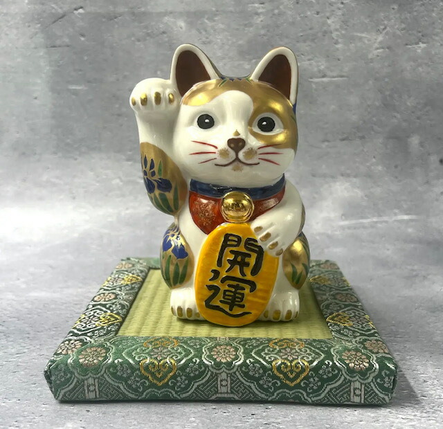 京焼 清水焼 陶あん -招き猫- 白&times;金地　菖蒲　右手　開運｜京焼・清水焼　陶あん　店