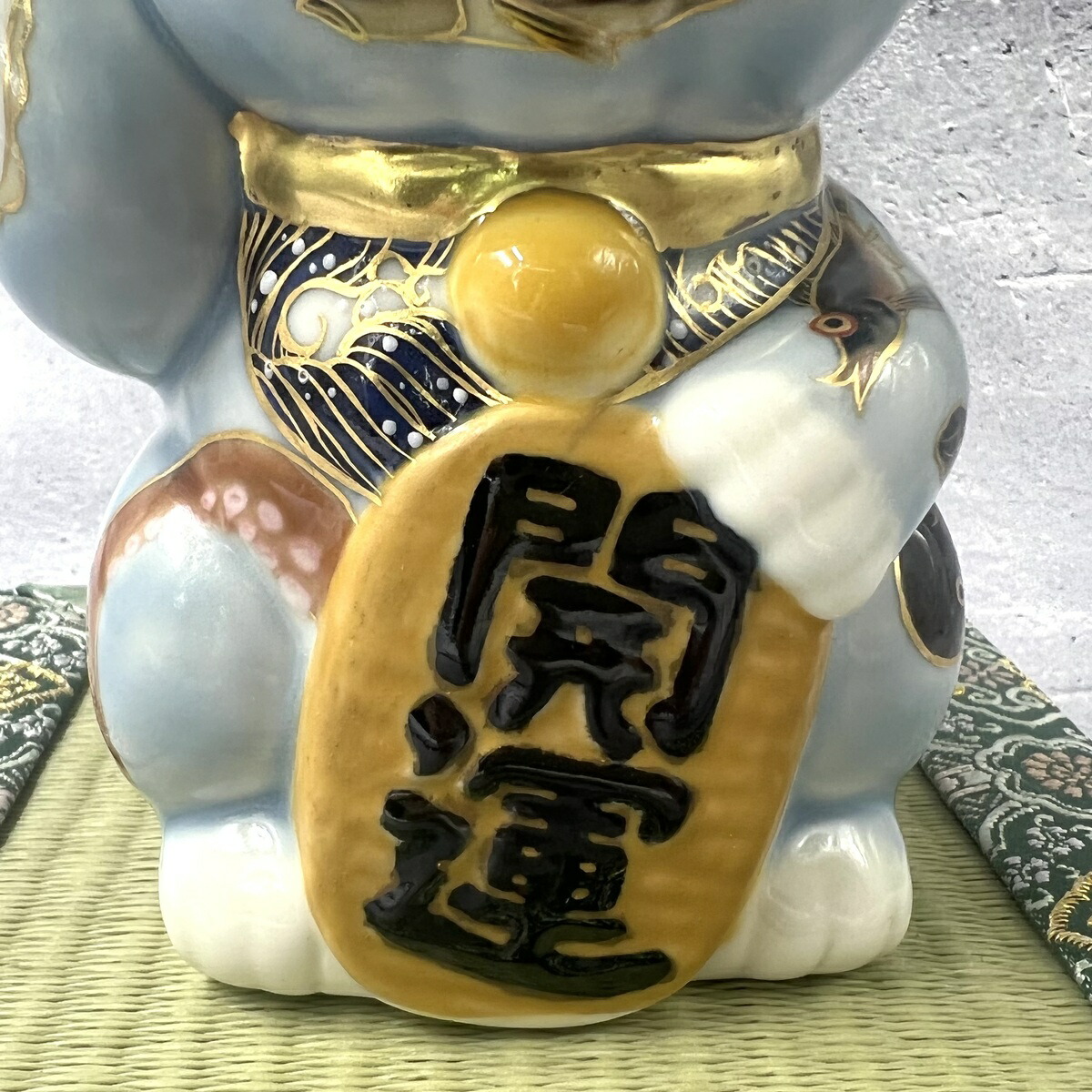 宅配便送料無料 京焼 清水焼 陶あん 招き猫 ブルー地 伊藤若冲図 魚群 右手 開運 Fucoa Cl
