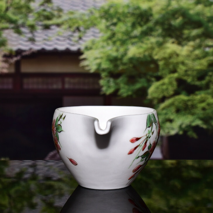 京焼清水焼陶あん色絵付けゆうはり片口枝垂桜