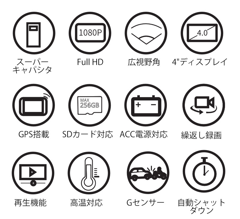 バイク用ドライブレコーダー前後2カメラ4インチ液晶タッチパネルGPSフルHDスーパーキャパシタ防水防塵IP651年保証バイクオートバイ原付ドラレコ録画