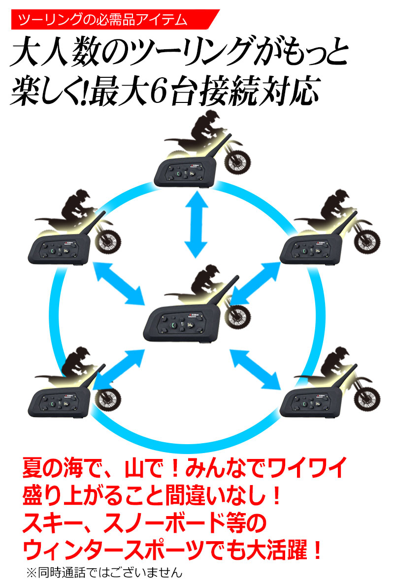 楽天市場 2台 セット バイク インカム インターコム ツーリング Bluetooth ワイヤレス 1000m Bt Multi Interphone トランシーバー Iphone 対応 V6 10 6台 ハンズフリー 接続 日本語 説明書 1年保証 送料無料 Kyplaza 楽天市場店
