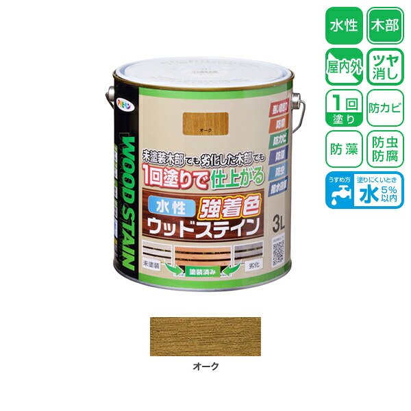 アサヒペン 水性強着色ウッドステイン 3L 全6色