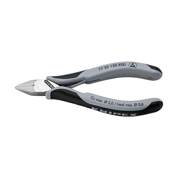 クニペックス KNIPEX 77 32 130 ESD 精密用ニッパー 静電気対策タイプ 130mm ばね付 7732-130ESD｜KanamonoYaSan ＫＹＳ