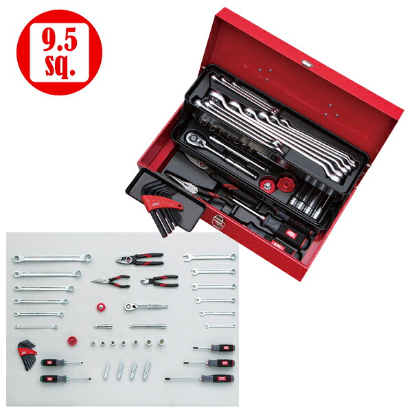 KTC SK3435S 9.5sq. 工具セット 家庭向け (片開きメタルケースタイプ) [43点] レッド SK3435S｜KanamonoYaSan ＫＹＳ